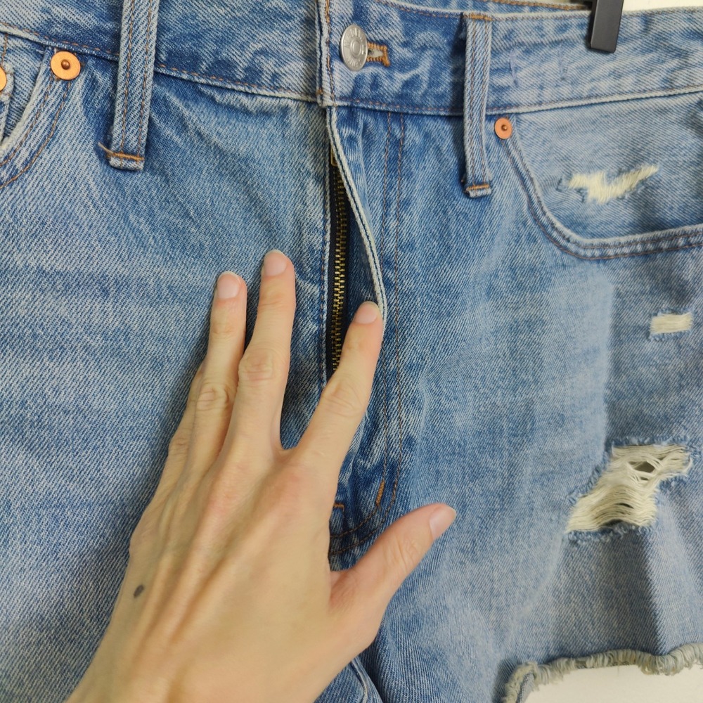 Madewell Light Blue Distressed Denim Jean Shorts - Picture 3 of 9